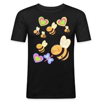 Biene Bienen Hummel Kinder Kind - Männer Slim Fit T-Shirt - Schwarz - Vorne - Nik (191cm)