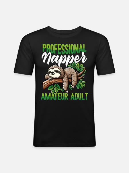 Funny Sloth Professional Nap - Men's Slim Fit T-Shirt - black
