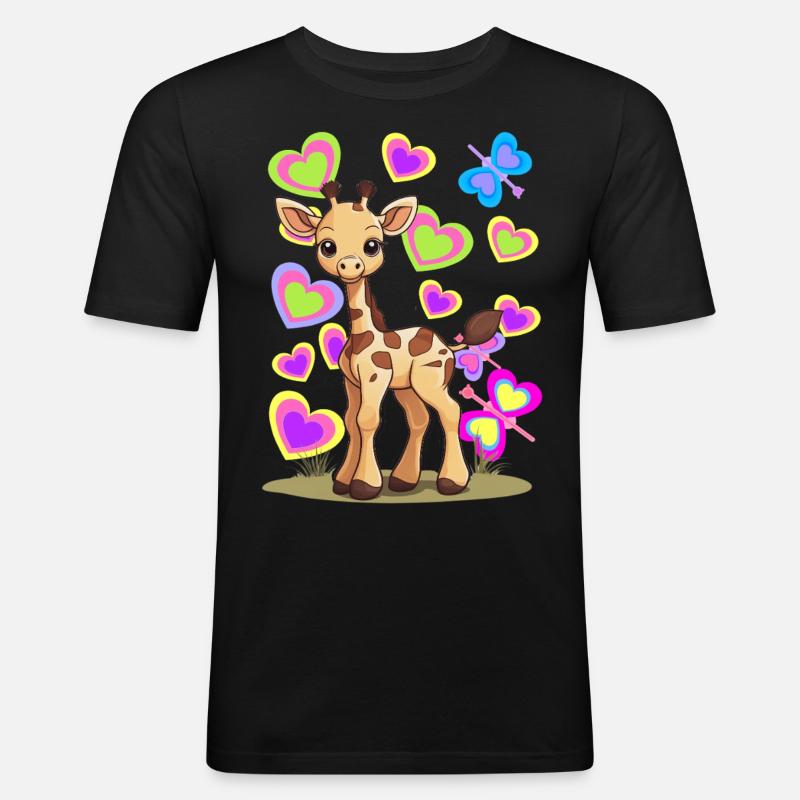 Giraffe Giraffen Kind Kinder - Männer Slim Fit T-Shirt - Schwarz