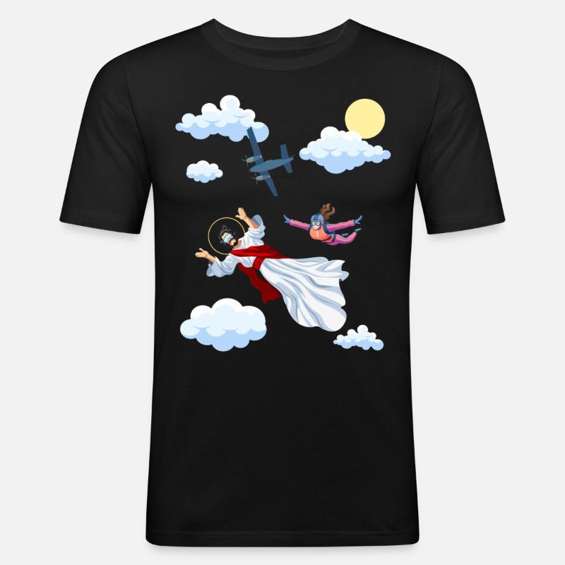 Skydive Jesus, Fallschirm, Skydiving, - Männer Slim Fit T-Shirt - Schwarz