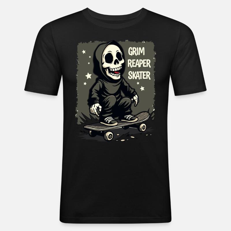 Skateboarding Sensenmann – Grim Reaper Style - Männer Slim Fit T-Shirt - Schwarz