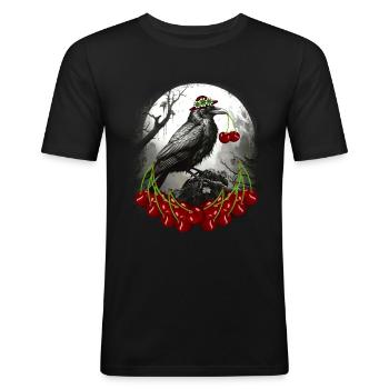Sommerzeit Kirschen Kirsche Raben Rabe Krähe - Männer Slim Fit T-Shirt - Schwarz - Vorne - Nik (191cm)