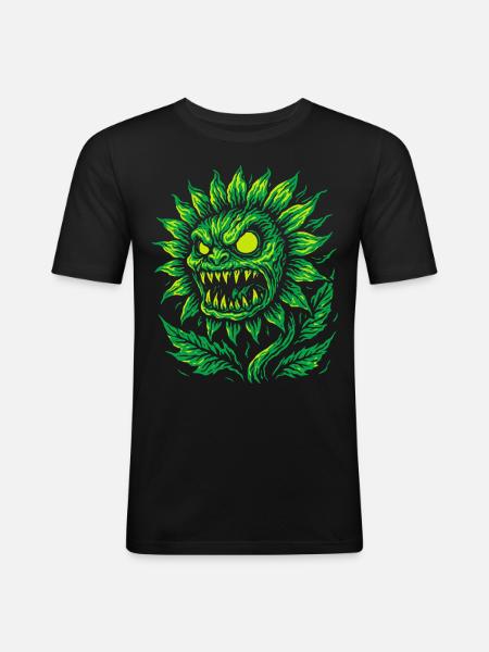 Demonic sunflower in neon style - Men's Slim Fit T-Shirt - black