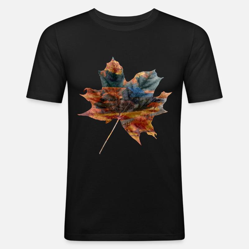 Herbst Blatt Landschaft Geschenkidee - Männer Slim Fit T-Shirt - Schwarz