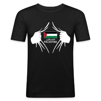 Palästina-Korps - Männer Slim Fit T-Shirt - Schwarz - Vorne - Nik (191cm)