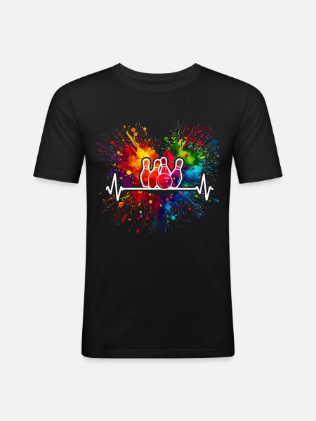 Bowling Herzschlag - Männer Slim Fit T-Shirt - Schwarz