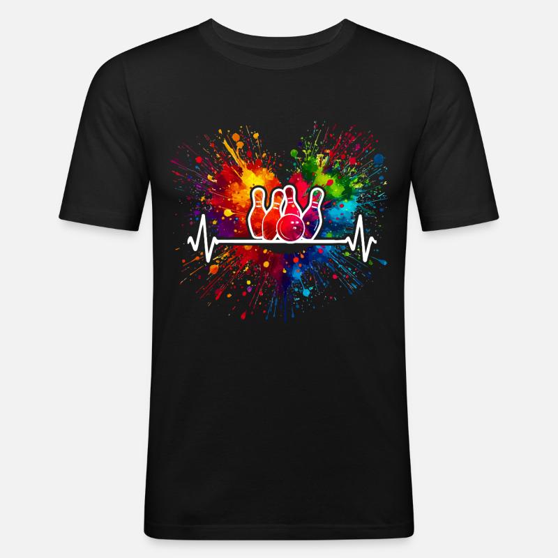 Bowling Herzschlag - Männer Slim Fit T-Shirt - Schwarz