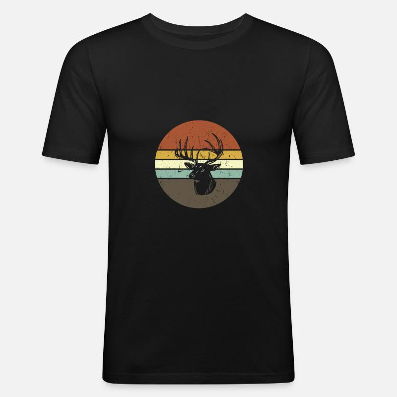 Hirsch Geweihträger Retro - Männer Slim Fit T-Shirt - Schwarz