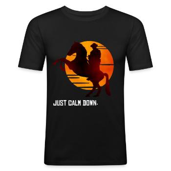 Red Dead Redemption Just Calm Down Red Horse Tee - Männer Slim Fit T-Shirt - Schwarz - Vorne - Nik (191cm)