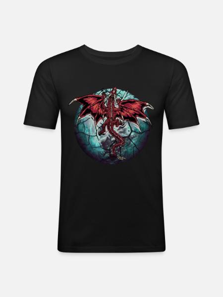 Planet Drache Drachen - Männer Slim Fit T-Shirt - Schwarz