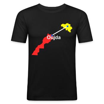 Destination Oujda - T-shirt près du corps Homme - noir - Devant - Nik (191cm)