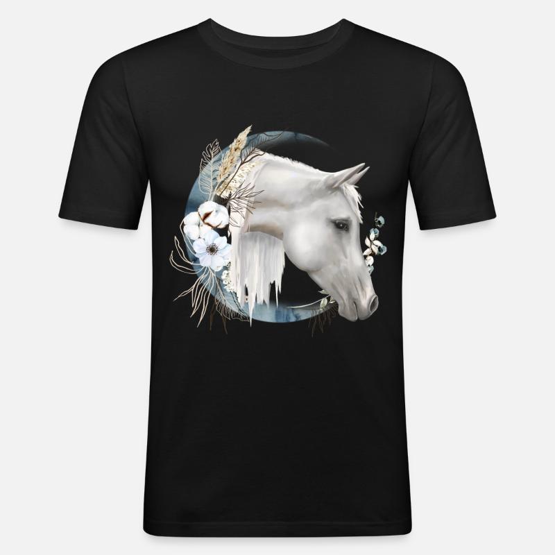 Pferdemotiv Boho - Männer Slim Fit T-Shirt - Schwarz