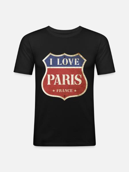 Parijs Frankrijk Stad I Love Vintage Retro Sign - Mannen slim fit T-shirt - zwart