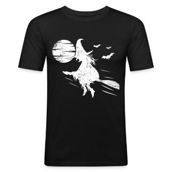Balai de sorcière Halloween Pleine Lune - T-shirt près du corps Homme - noir - Devant - Nik (191cm)