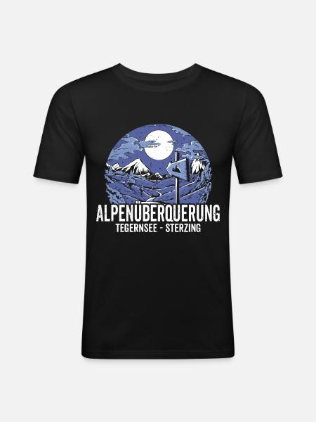 Alpenüberquerung Tegernsee Sterzing Pilgerweg - Männer Slim Fit T-Shirt - Schwarz