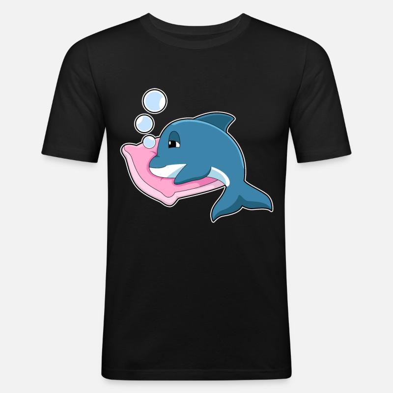 Dolphin Sleeping Pillow - Men's Slim Fit T-Shirt - black