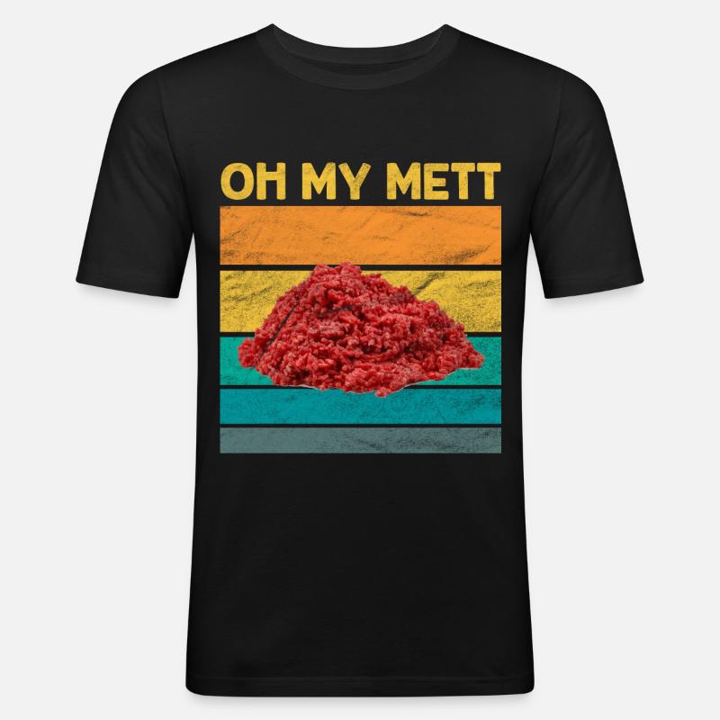 Mett Hackepeter Fleisch - Männer Slim Fit T-Shirt - Schwarz