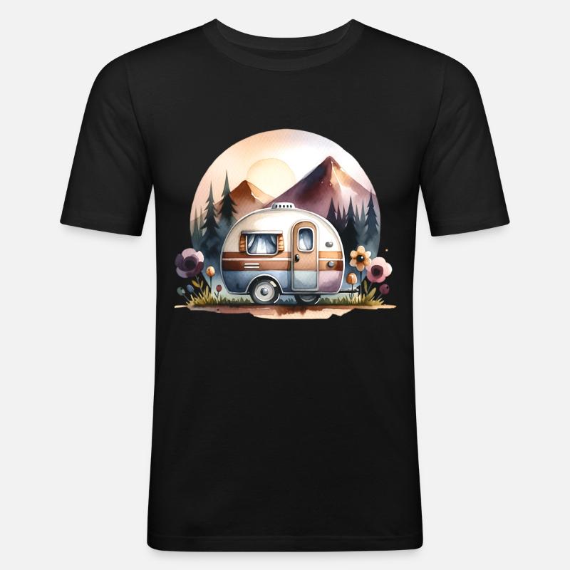 Camping - Männer Slim Fit T-Shirt - Schwarz