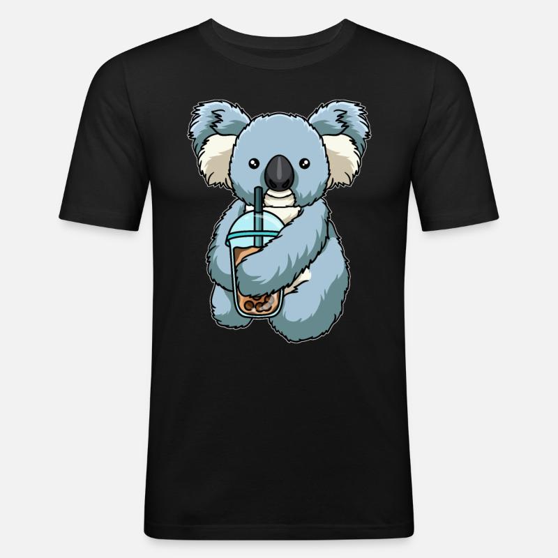 Koala trinkt Bubble Tea - Männer Slim Fit T-Shirt - Schwarz