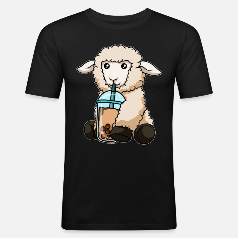 Kawaii Bubble Tea Schaf - Männer Slim Fit T-Shirt - Schwarz