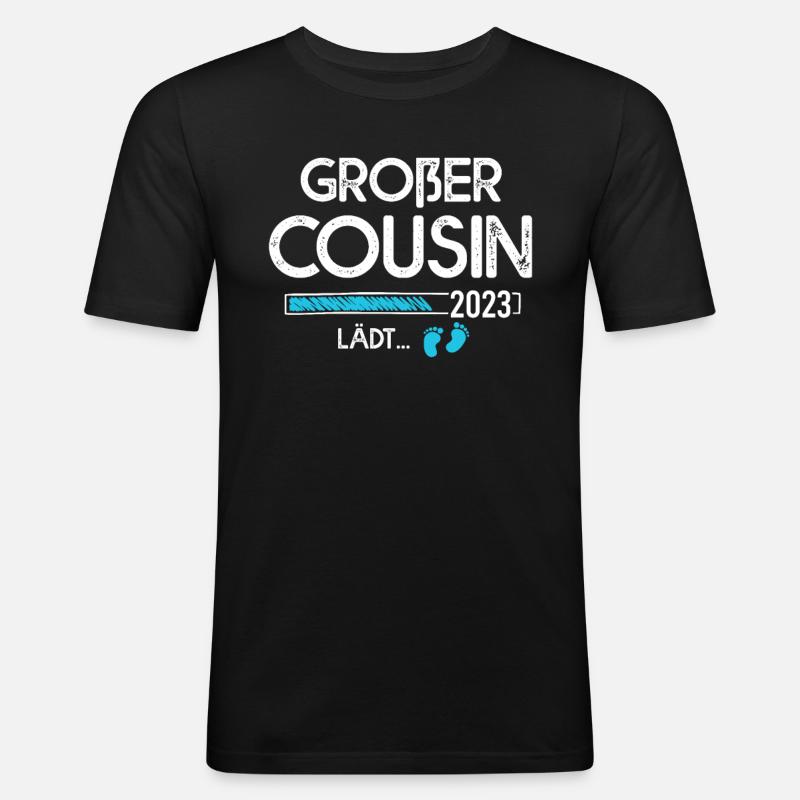 Cousin lädt - Männer Slim Fit T-Shirt - Schwarz