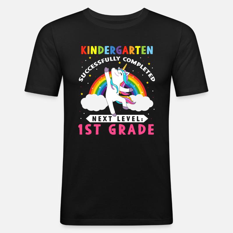 Kindergarten Successfully Completed Einhorn - Männer Slim Fit T-Shirt - Schwarz