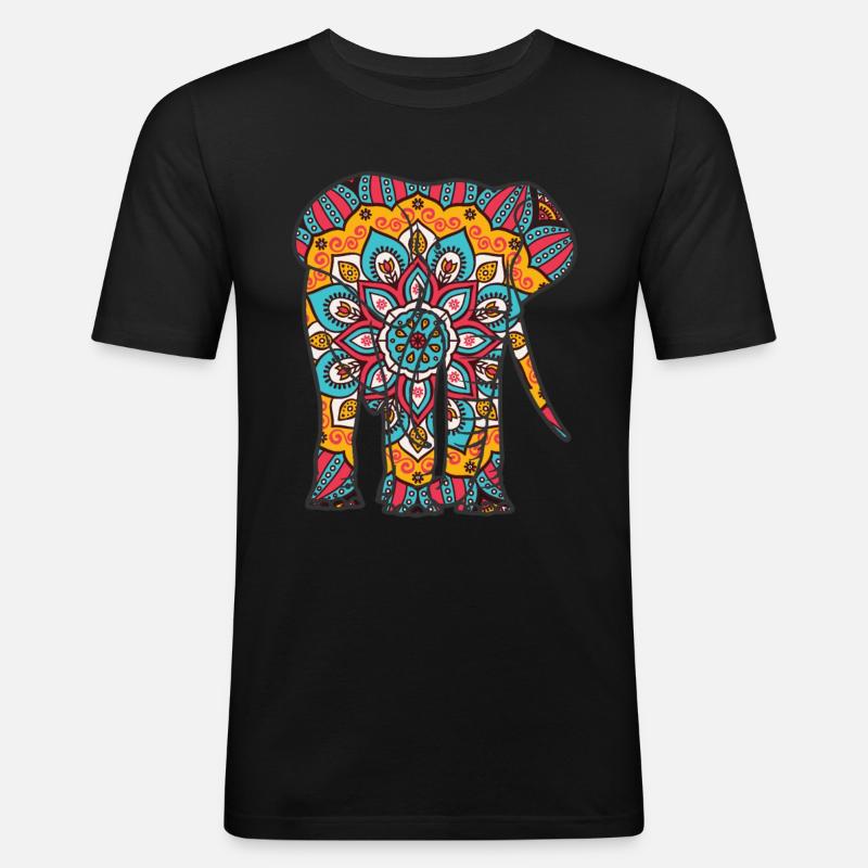 Mandala Elefant Geometre Muster - Männer Slim Fit T-Shirt - Schwarz
