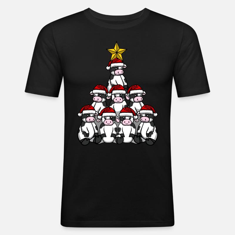 Kuh Weihnachtsbaum - Männer Slim Fit T-Shirt - Schwarz