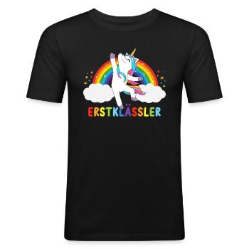 Erstklässler Einhorn Schulstart Kindergarten Kita - Männer Slim Fit T-Shirt - Schwarz - Vorne - Nik (191cm)