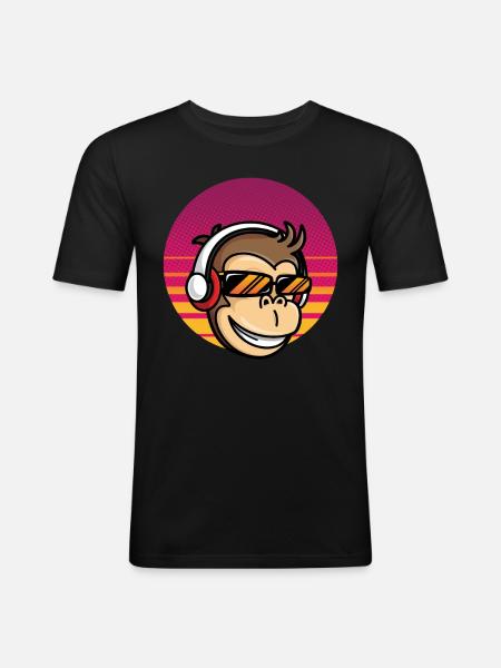 Monkey DJ Monkey avec casque - T-shirt près du corps Homme - noir