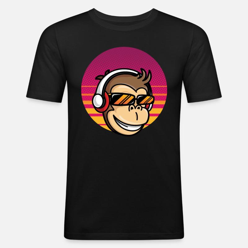 Monkey DJ Monkey avec casque - T-shirt près du corps Homme - noir