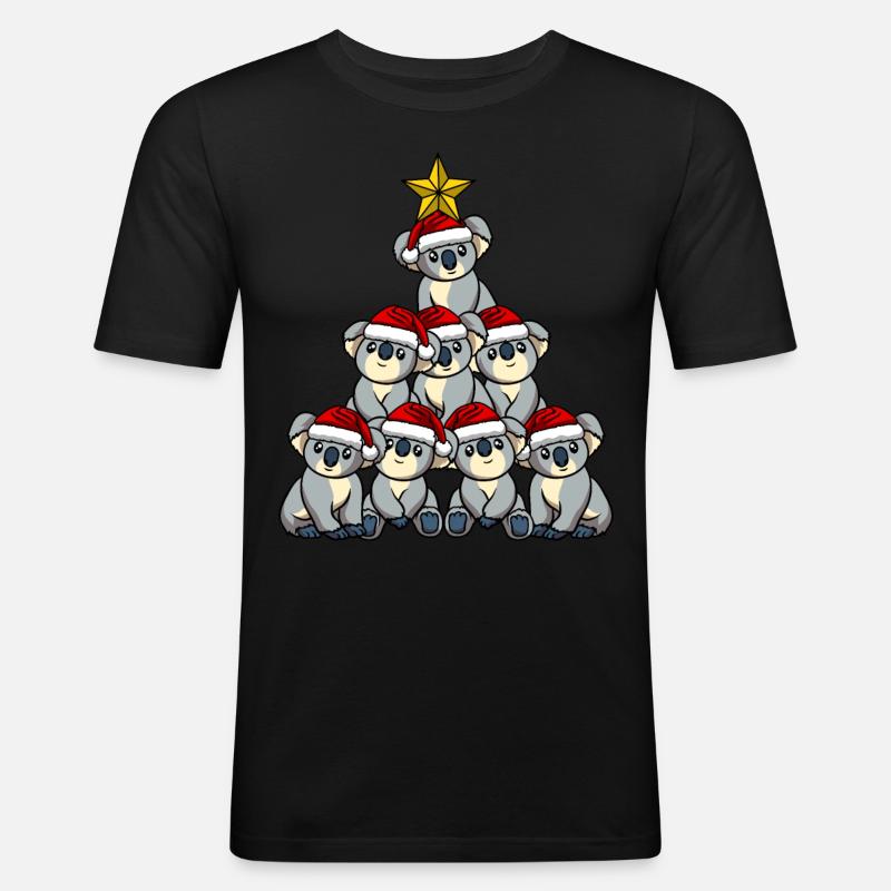 Koala Weihnachtsbaum - Männer Slim Fit T-Shirt - Schwarz