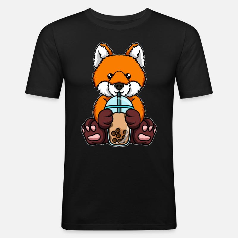 Fox drinks bubble tea - Men's Slim Fit T-Shirt - black