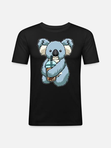 Kawaii Bubble Tea Koala - Männer Slim Fit T-Shirt - Schwarz