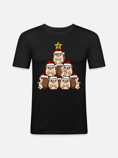 Hedgehog Christmas Tree - Men's Slim Fit T-Shirt - black
