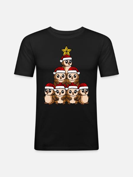 Eule Weihnachtsbaum - Männer Slim Fit T-Shirt - Schwarz