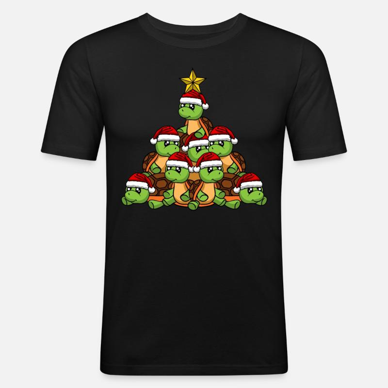 Turtle Christmas Tree - Men's Slim Fit T-Shirt - black