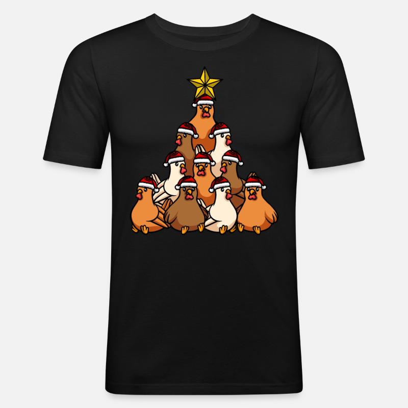 Weihnachtsbaum Huhn - Männer Slim Fit T-Shirt - Schwarz