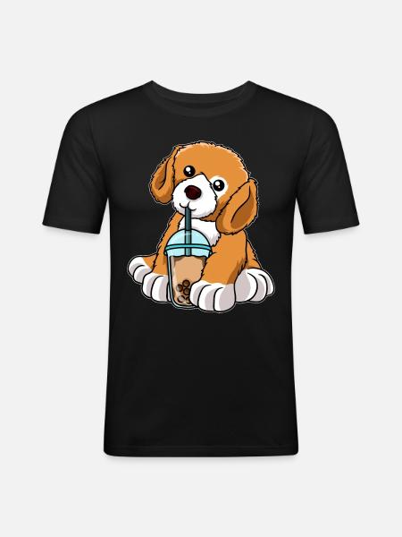 Dog drinks bubble tea - Men's Slim Fit T-Shirt - black