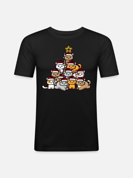 Cats Christmas Tree - Men's Slim Fit T-Shirt - black