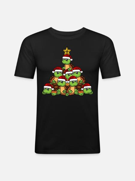 Turtle Christmas Tree - Men's Slim Fit T-Shirt - black