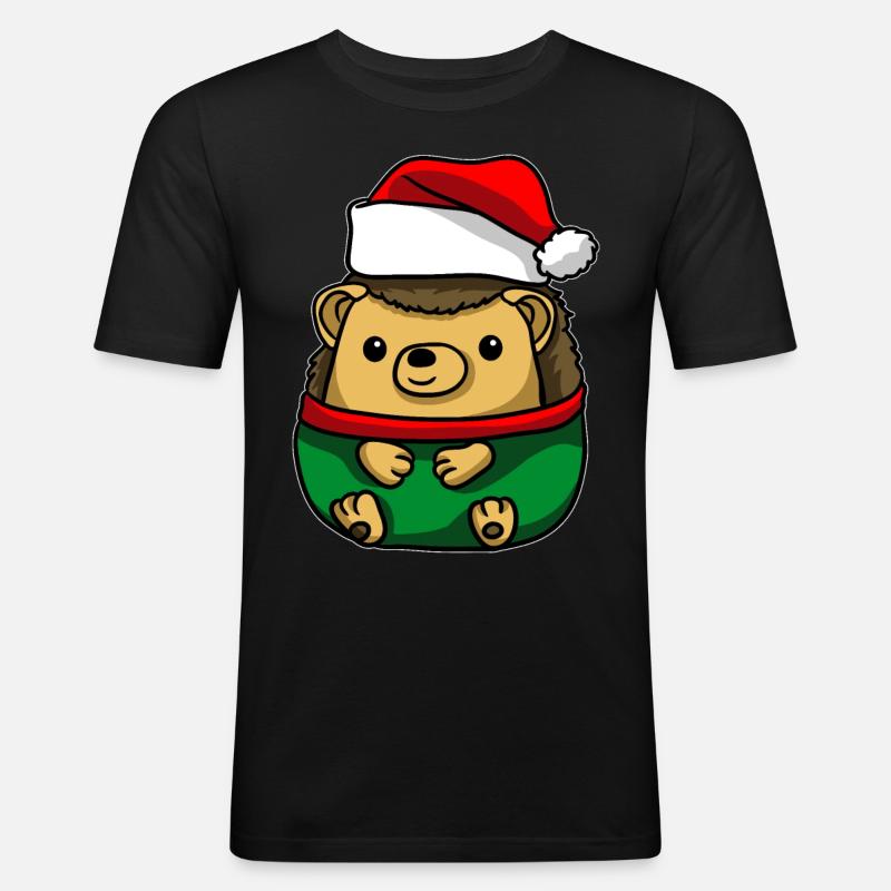 Hérisson avec pull de Noël - T-shirt près du corps Homme - noir