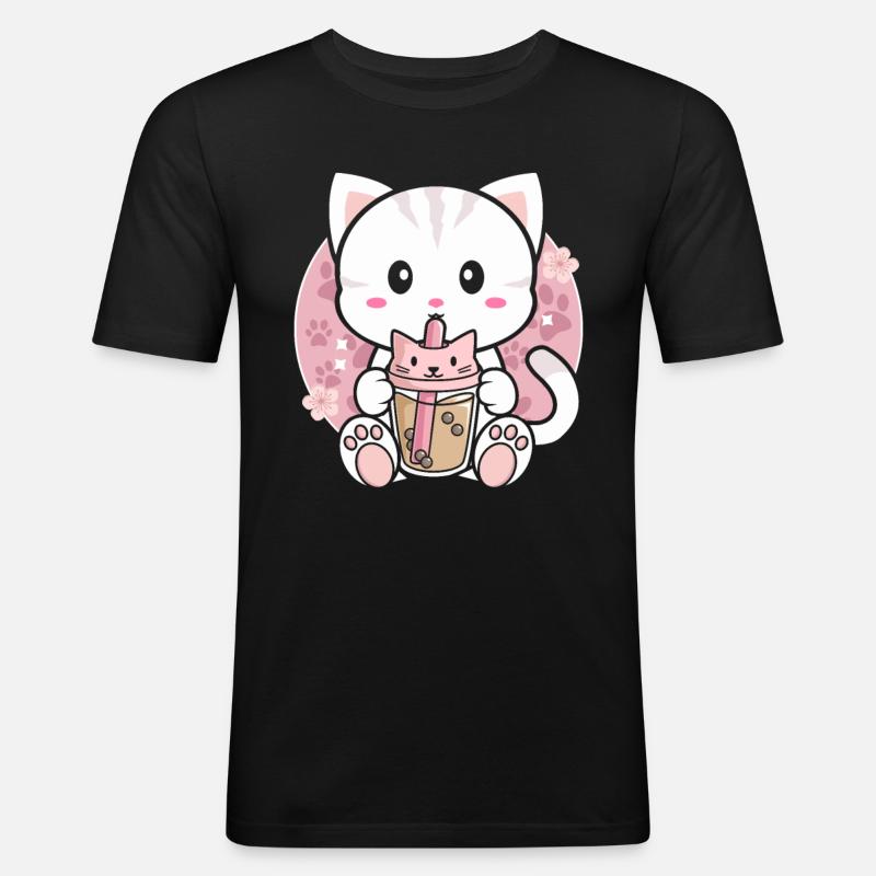 Cat Bubble Tea - Men's Slim Fit T-Shirt - black