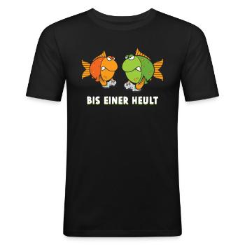 Bis Einer Heult Gamer Fisch - Männer Slim Fit T-Shirt - Schwarz - Vorne - Nik (191cm)