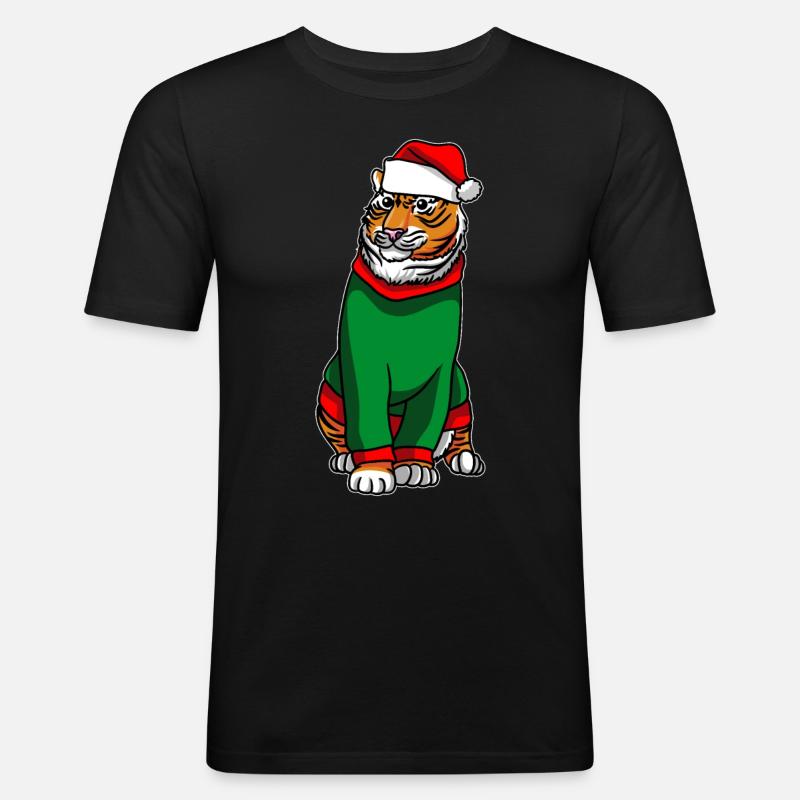 Tigre avec pull de Noël - T-shirt près du corps Homme - noir