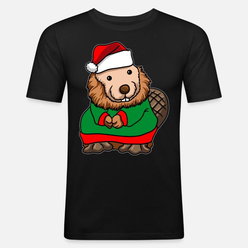 Biber Weihnachtsmann - Männer Slim Fit T-Shirt - Schwarz