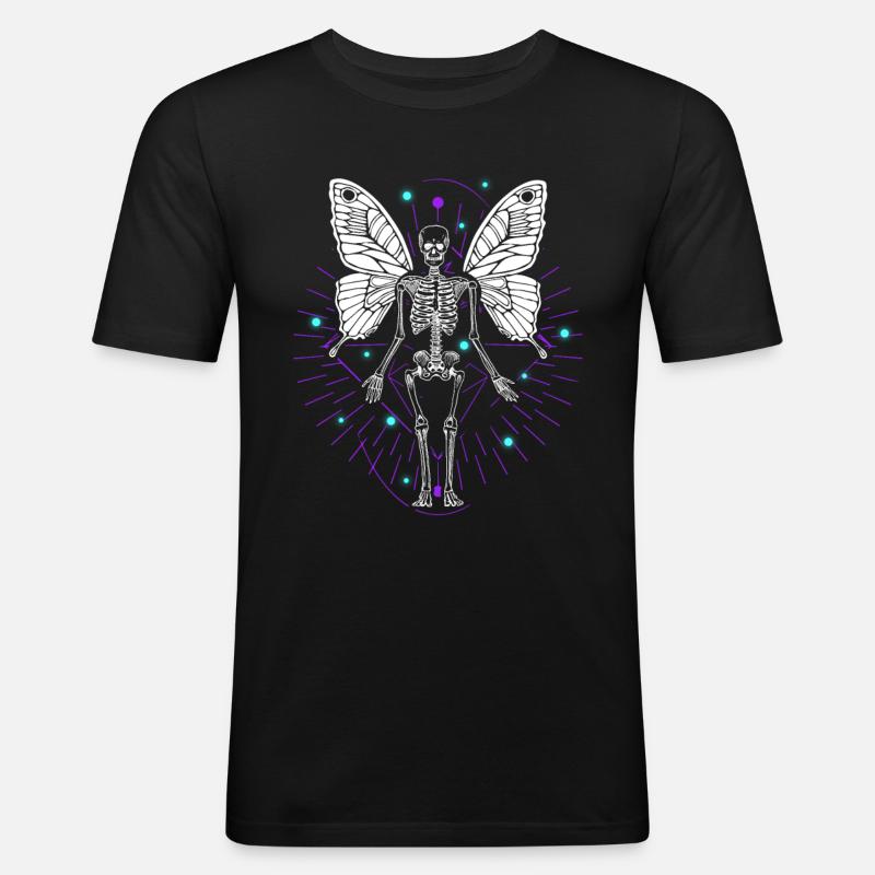 Skeleton Butterfly Dripping Skull Goth - Männer Slim Fit T-Shirt - Schwarz