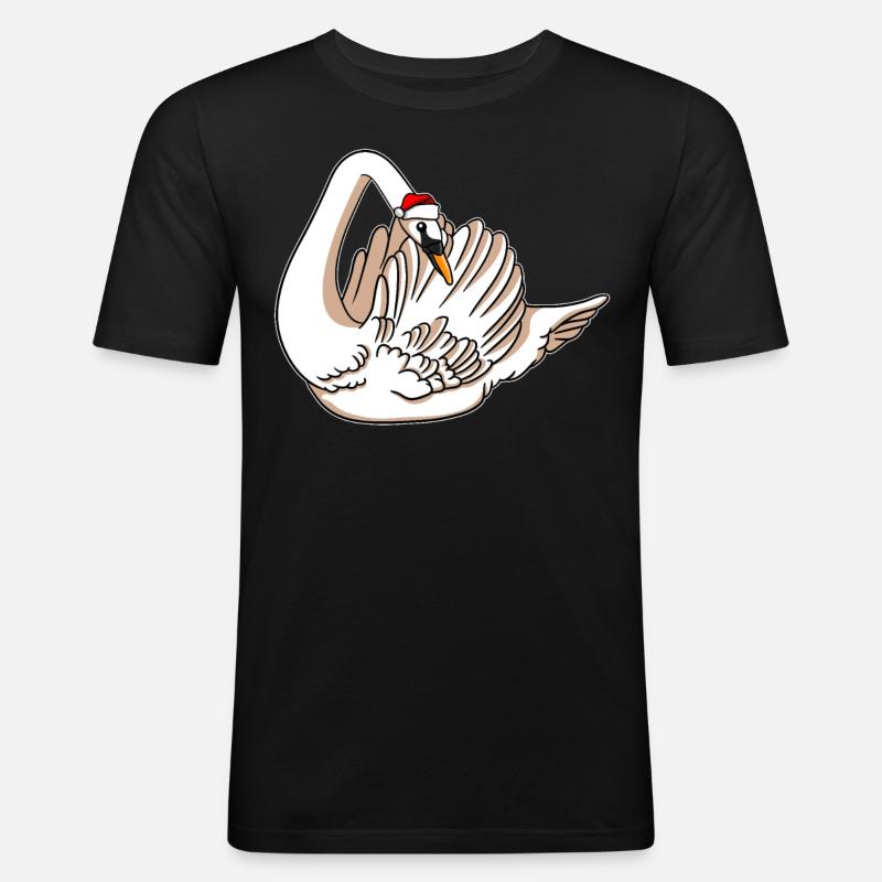 Cygne avec pull de Noël - T-shirt près du corps Homme - noir