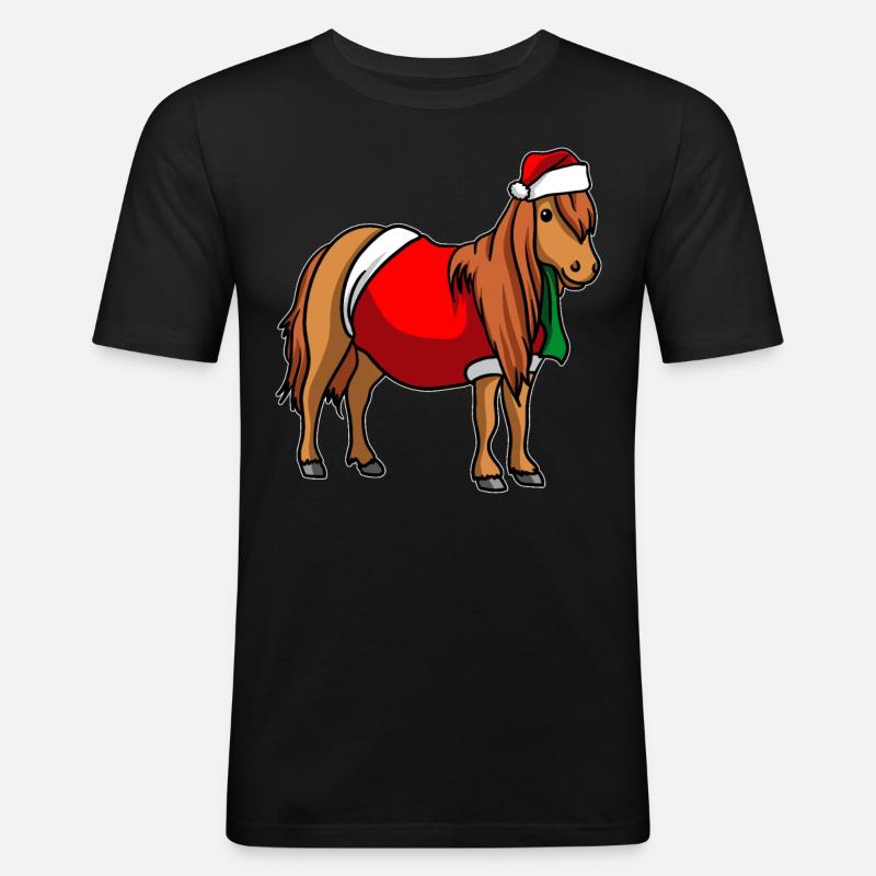 Poney avec pull de Noël - T-shirt près du corps Homme - noir