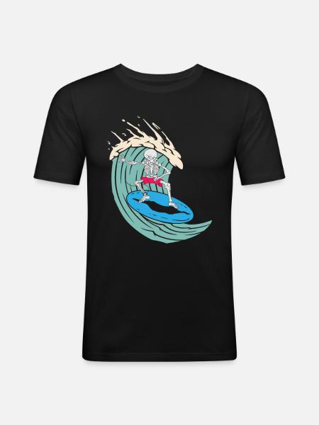 Surfendes Skelett - Männer Slim Fit T-Shirt - Schwarz